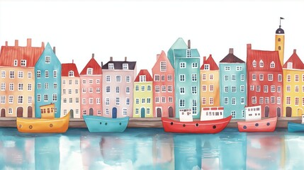 Fototapeta premium Nyhavn. Nyhavn hand drawn watercolor illustration