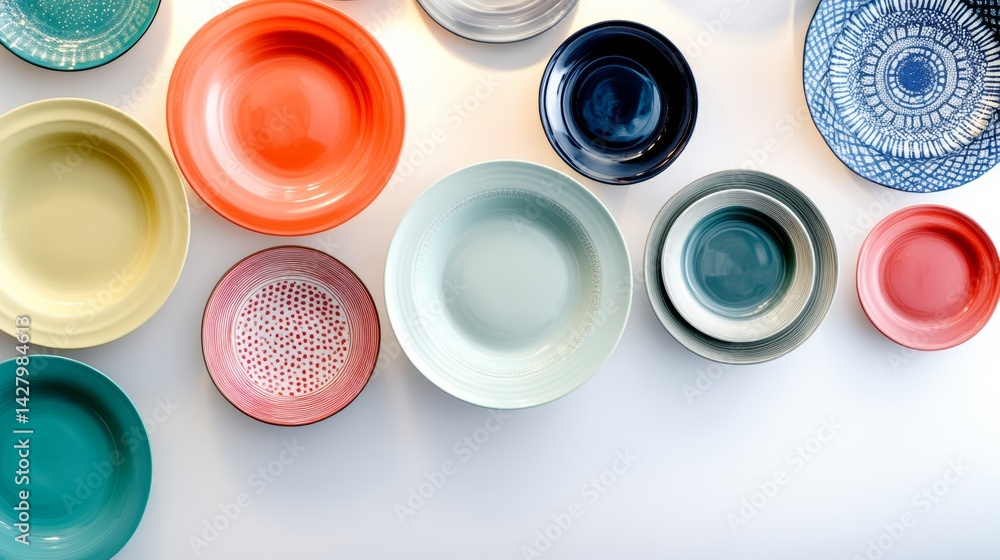 Poster wall of plates with different colors and designs. the plates are arranged in a way that they look li