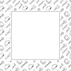 kitchen utensil frame. doodle kitchenware square frame. kitchen background