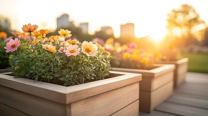Sunset garden blooms urban park floral photography natural setting close-up serenity and beauty