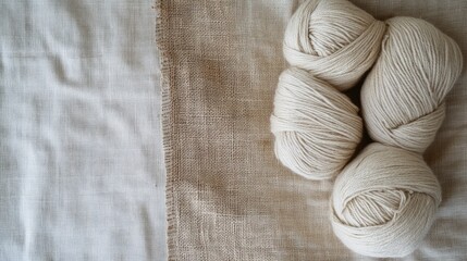 Raw hemp and spun hemp yarn juxtaposed on natural cloth
