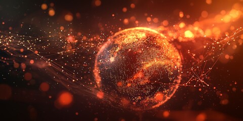 Stunning depiction of a glowing Earth surrounded by digital network connections, illustrating technology, global communication, and interconnectedness in a modern world.
