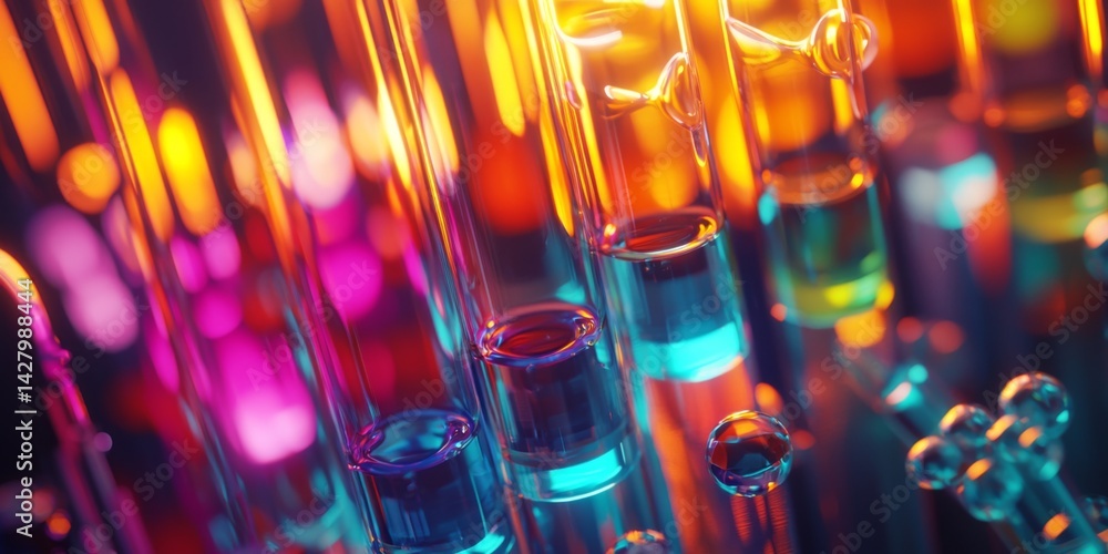 Poster Laboratory Scene with Test Tubes and Pipette in Action Showcasing Chemical Experimentation and Scientific Research in a Bright and Colorful Environment