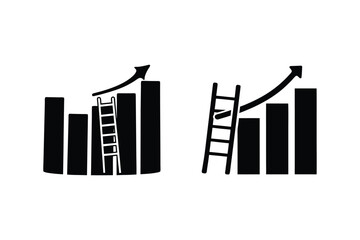 Fototapeta premium Business growth chart with ladder and arrow success concept black silhouette