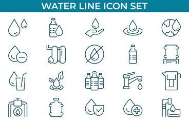 Water thin line icons set. Water drop, wave, water tap, bottle, rain icon. Editable stroke. Vector illustration