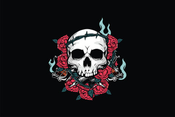 Human Skull head with roses vector image logo template