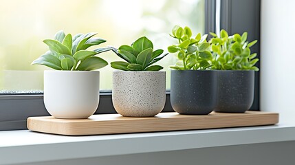 Fototapeta premium Indoor plant arrangement home office photography natural light close-up greenery aesthetic