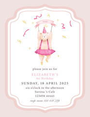 Pink Teddy bear birthday invitation template for girl