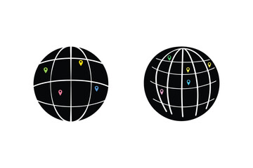 Two globe icons with location markers in various colors representing global connectivity