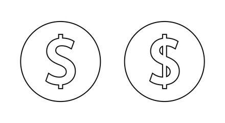 Dollar, money outline icon on circle line. USD currency sign symbol