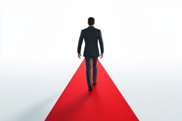 Businessman walks on red carpet