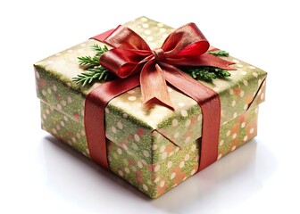 a beautifully wrapped gift box on white background