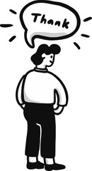 A man expressing gratitude through a speech bubble in a minimalist cartoon isolated on transparent background. Vector illustration.