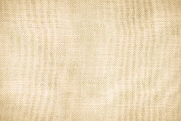 Fototapeta premium Brown sackcloth woven texture background in natural pattern. Jute hessian burlap, linen background in light beige cream color blank. Weaving canvas fiber line cotton cloth textured as organic.