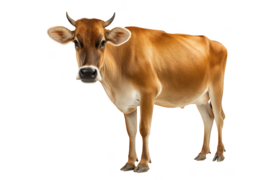 Brown jersey cow isolated on studio shot fur leg farm milk beef horn hair on transparent background