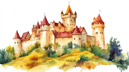 Fototapeta premium Turaida Castle. Turaida Castle hand drawn watercolor illustration