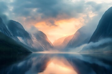 Misty Fjord Sunset, Mountain Reflections