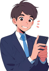 【AI生成画像】漫画タッチのスマホを見るスーツの男性