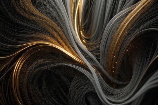 Abstract background gold and silver threads flowing like water in fractal