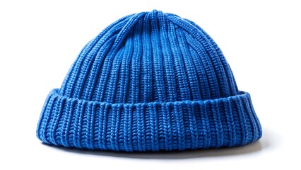Blue Knitted Beanie Hat isolated on white background
