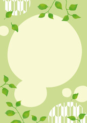 和風モダンな縦型背景素材（緑の葉と丸模様）