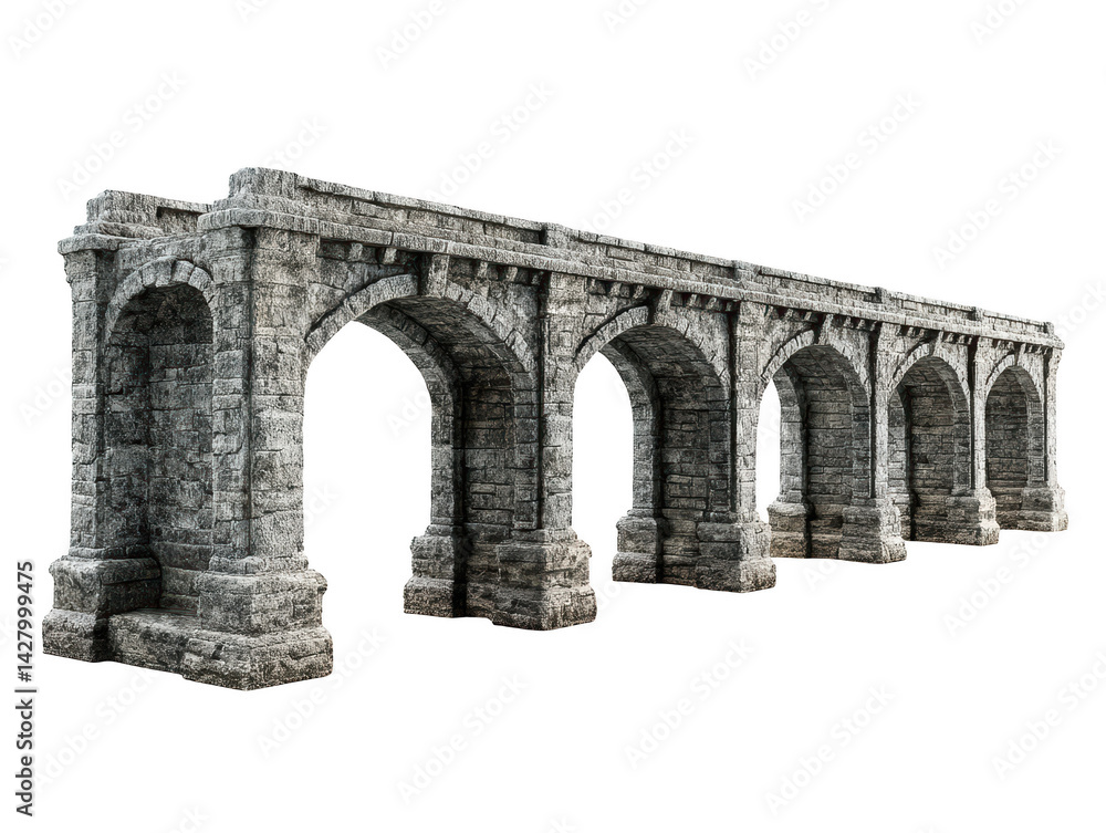 Poster ancient stone arch bridge medieval architecture design element 3d old grey on transparent background