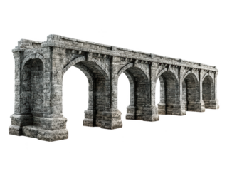 Ancient stone arch bridge medieval architecture design element 3d old grey on transparent background