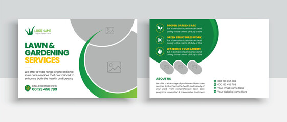 Lawn Mower Garden or Landscaping Service Postcard Template. Eddm Postcard Design, Event Card Design, Direct Mail Template, Invitation Design. leaflet, grass, equipment, gardener