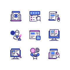 Blogging and media - line design style icons set