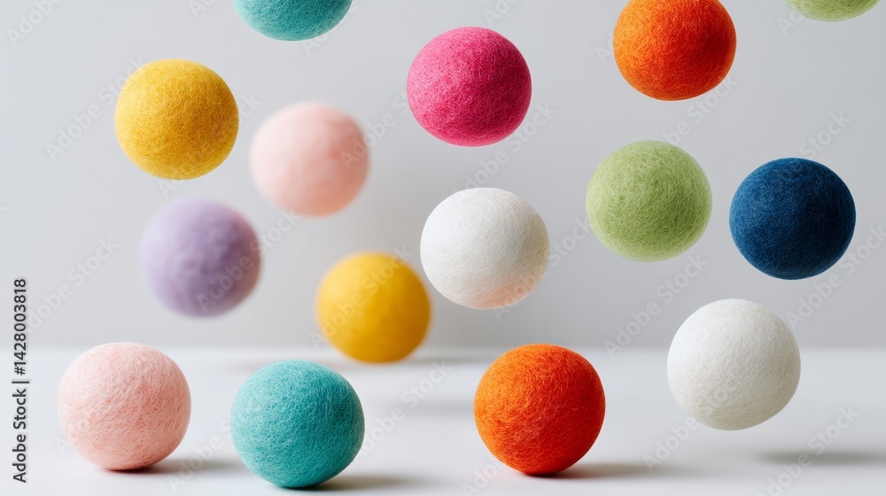 Poster bunch of colorful balls are floating in the air. the balls are of different colors and sizes, and th