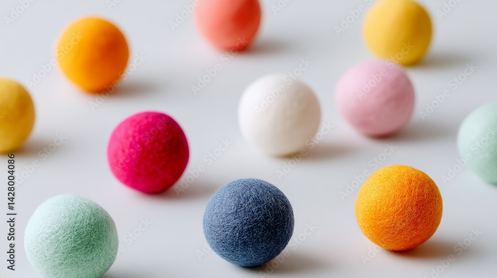 Poster bunch of colorful balls are arranged in a row. the balls are of different colors and sizes, creating