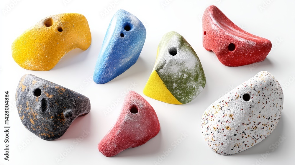 Poster collection of colorful rocks with a yellow and blue stripe. the rocks are arranged in a row and are 