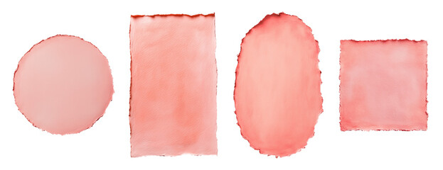 Torn pink coral paper set – 4 rough edge shapes on transparent background (PNG)