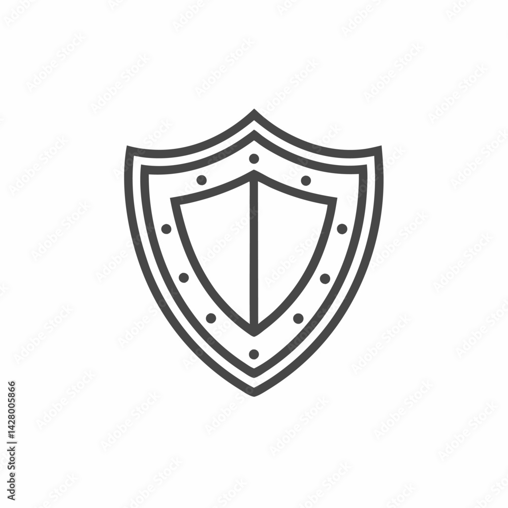 Poster a simple outlined illustration of a shield with symmetrical design elements.