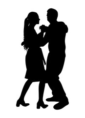 Dancing couple of man and woman, silhouette. Vector illustration