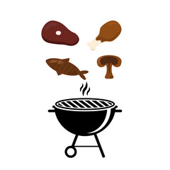 Grill BBQ on a fork icon set. Mushroom, chicken, steak and fish vector illustration design isolated