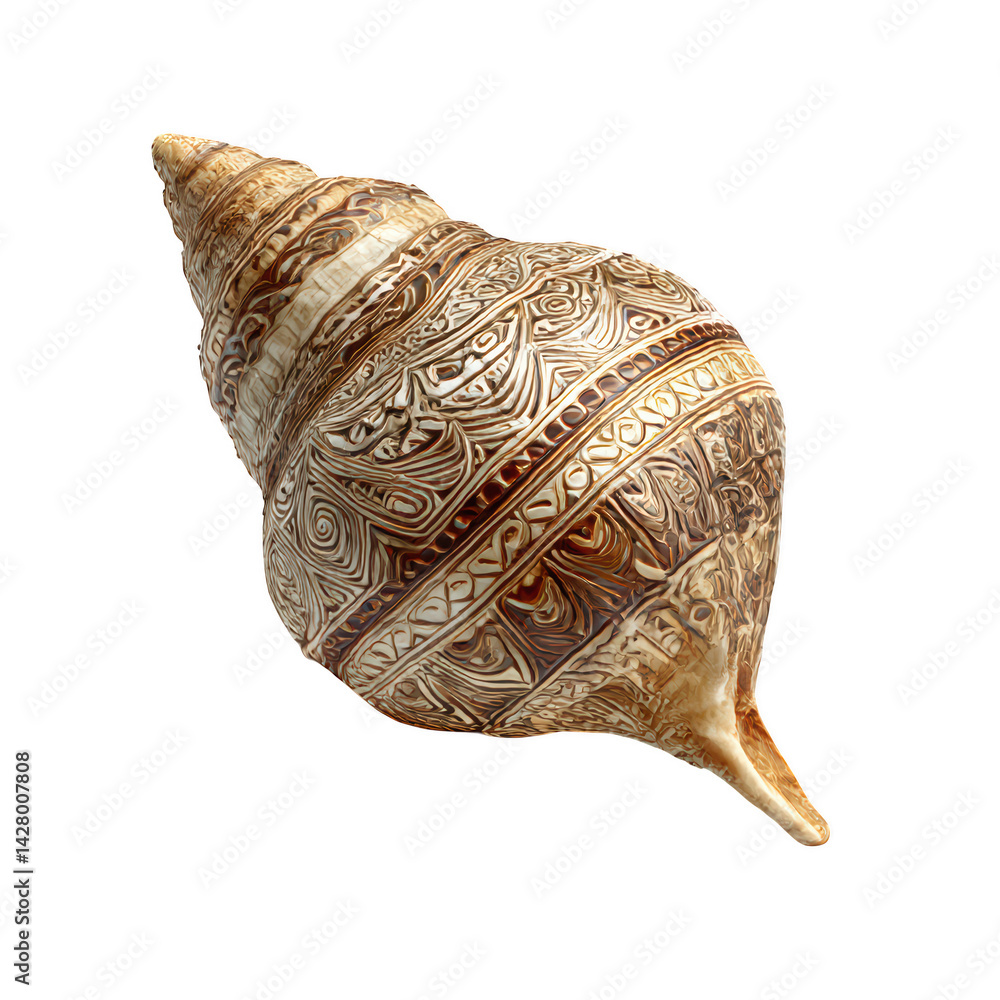 Poster ornate seashell with intricate brown and beige design isolated on art on transparent background