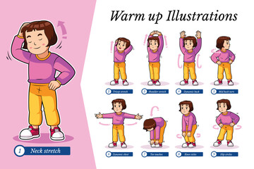  Cute Girl Doing Warming Up Illustration