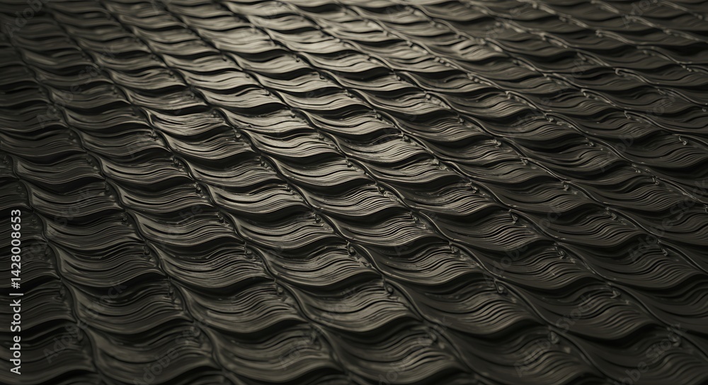 Poster dragon scale pattern as repeating curved lines, tessellation effect, minimalist texture