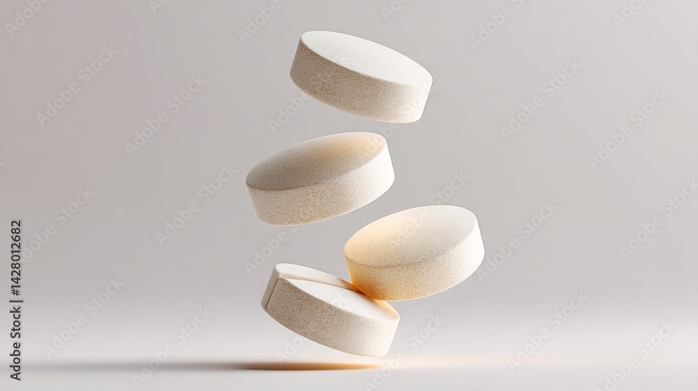 Aufkleber four white pills are stacked on top of each other, creating a sense of motion and energy. the pills 