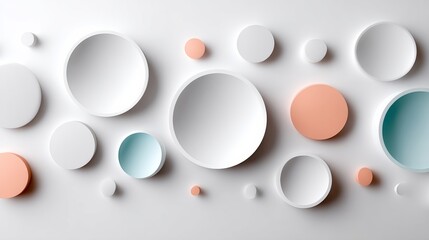 White background with a lot of circles of different sizes and colors. The circles are arranged in a way that creates a sense of movement and energy. Scene is playful and whimsical