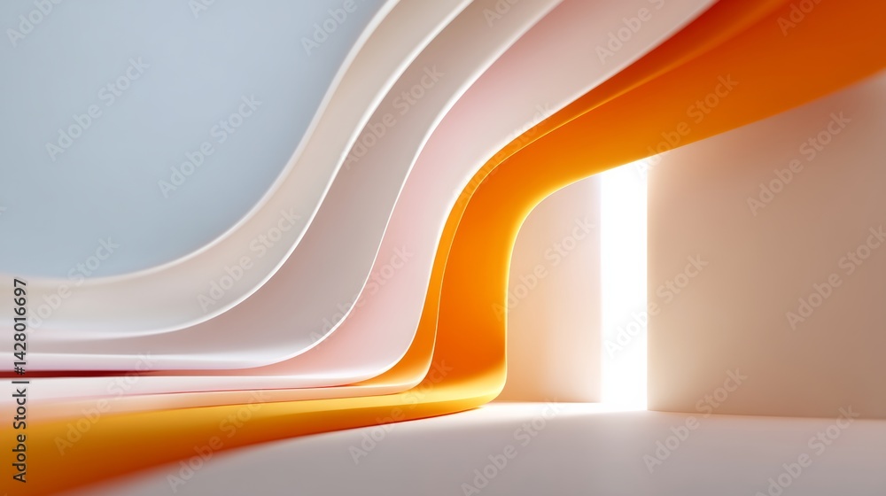 Aufkleber white and orange striped wall with a light shining through the window. the stripes are of different 
