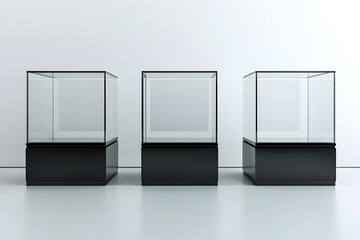 Three Empty Glass Display Cases