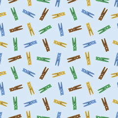 Colorful Clothespins on Pastel Blue Seamless Pattern Design