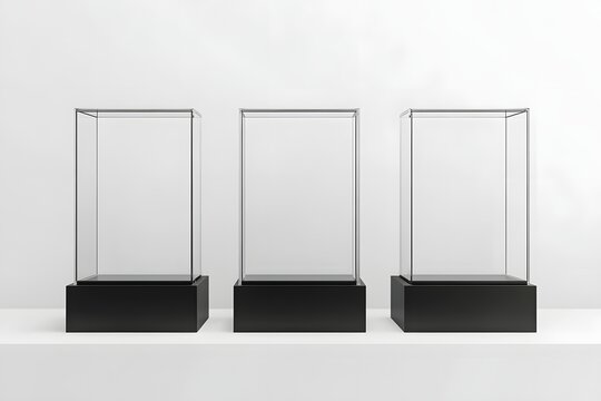 Three Empty Glass Display Cases