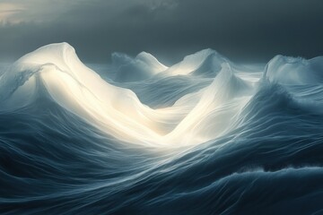 Waves crashing under a moody sky at dusk near the shore