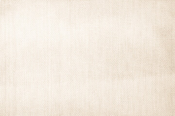 Fototapeta premium Brown sackcloth woven texture background in natural pattern. Jute hessian burlap, linen background in light beige cream color blank. Weaving canvas fiber line cotton cloth textured as organic.