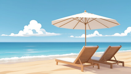 Chaise lounge and umbrella on sand beach.jpg, Chaise lounge and umbrella on sand beach
