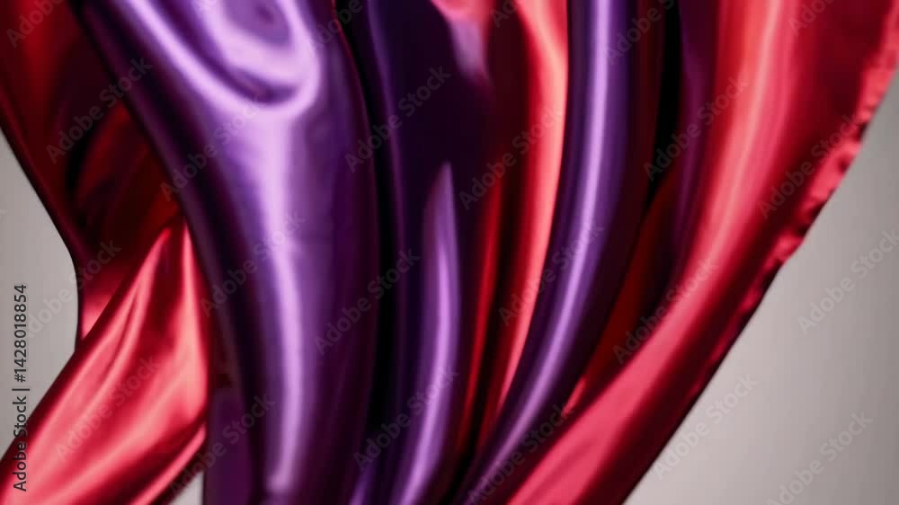 Poster elegant flow of red and purple silk fabric creating mesmerizing abstract patterns in motion