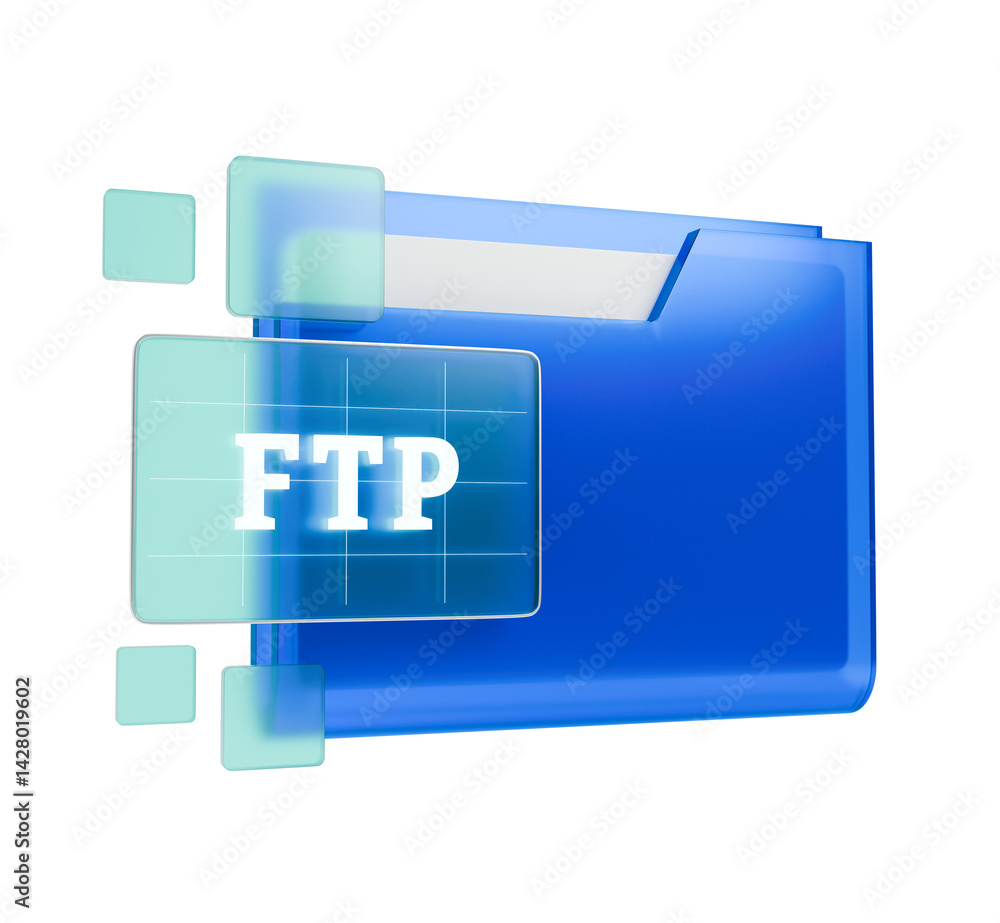 Poster a 3d-render icon of a blue glass ftp folder.